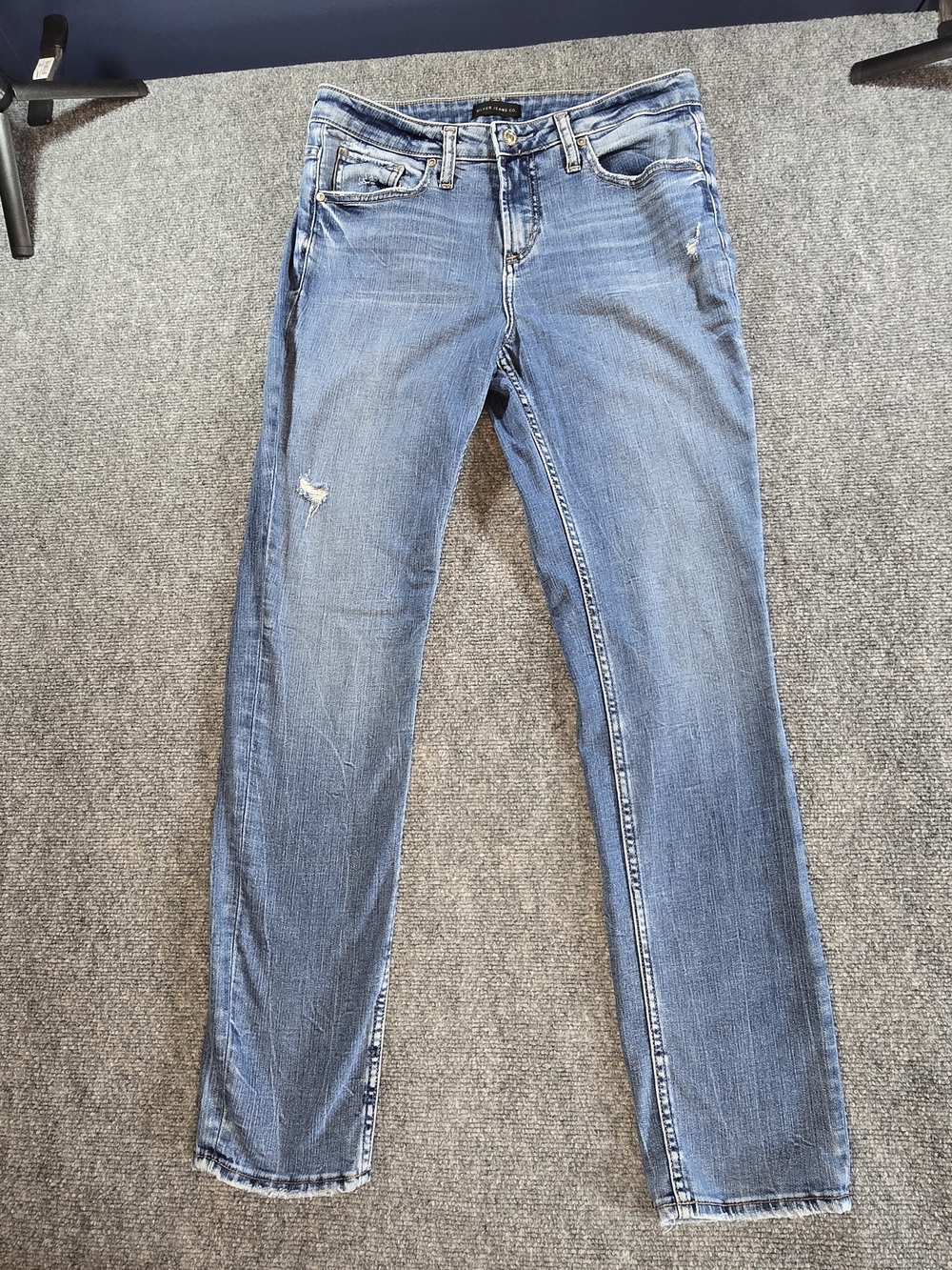 Silver Jeans Slim Straight Womens 27 Distressed Denim Medium Wash Casual